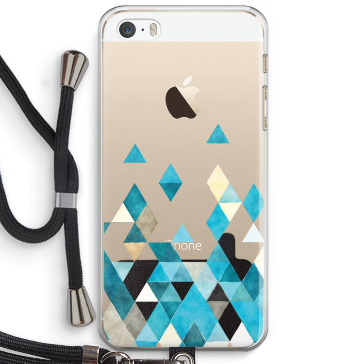 Gekleurde driehoekjes blauw: iPhone 5 / 5S / SE Transparant Hoesje met koord