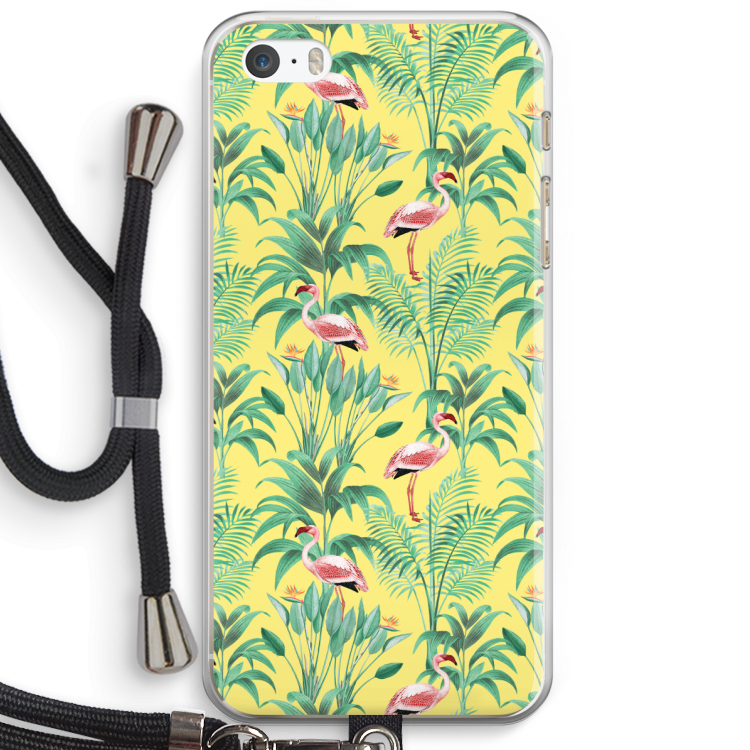 Flamingo party: iPhone 5 / 5S / SE Transparant Hoesje met koord