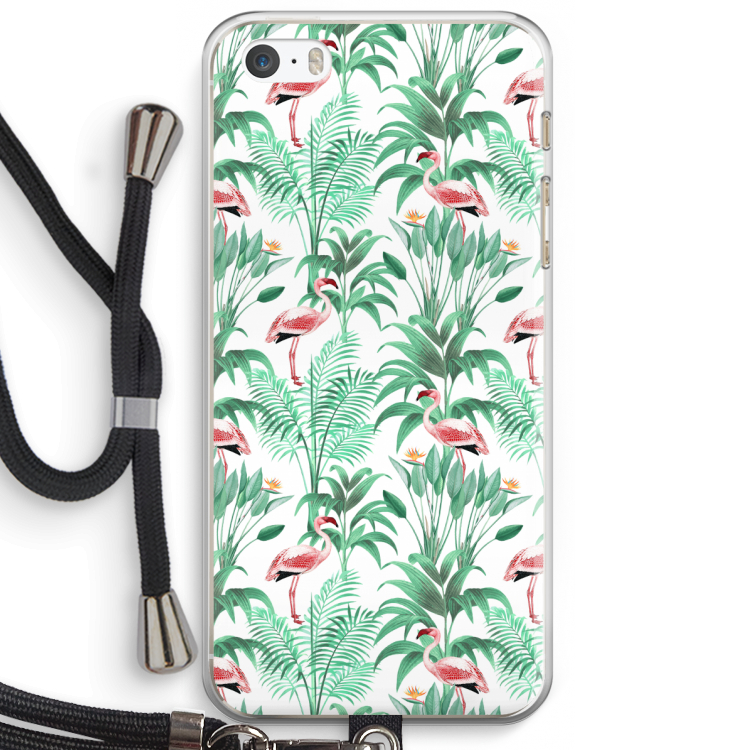 Flamingo bladeren: iPhone 5 / 5S / SE Transparant Hoesje met koord