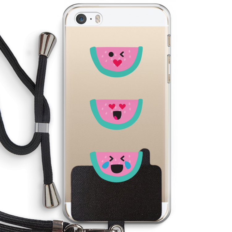 Smiley watermeloen: iPhone 5 / 5S / SE Transparant Hoesje met koord