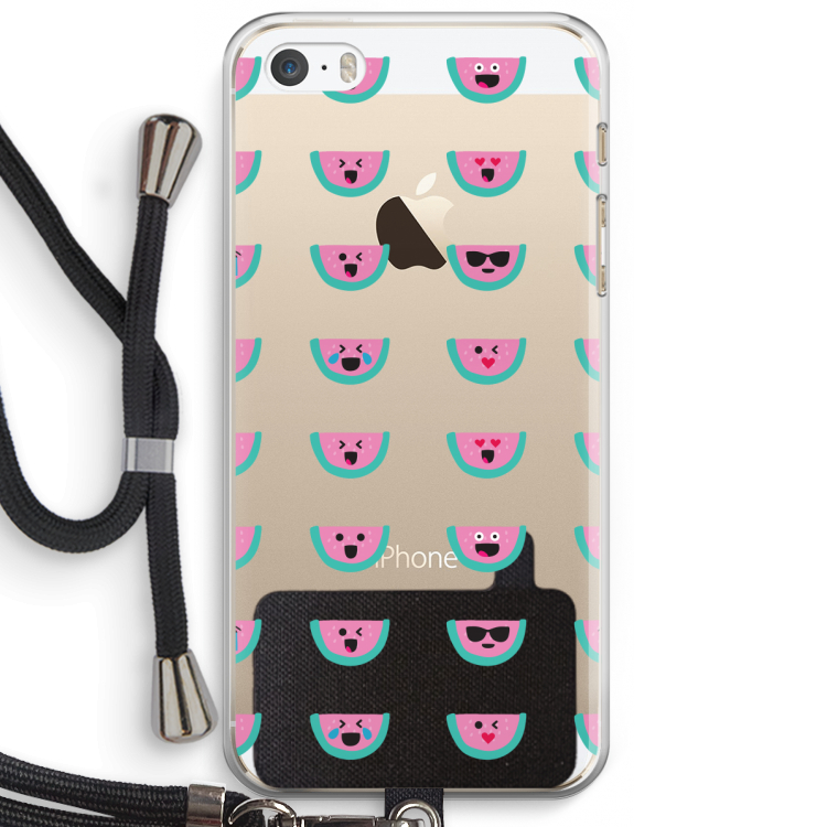 Smiley watermeloenprint: iPhone 5 / 5S / SE Transparant Hoesje met koord