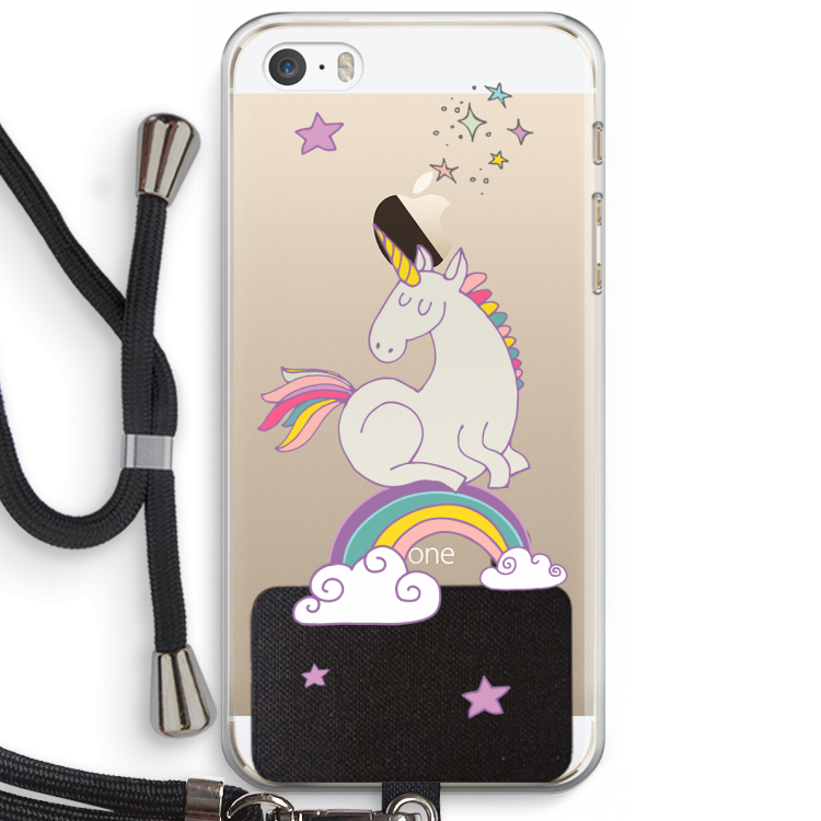 Regenboog eenhoorn: iPhone 5 / 5S / SE Transparant Hoesje met koord