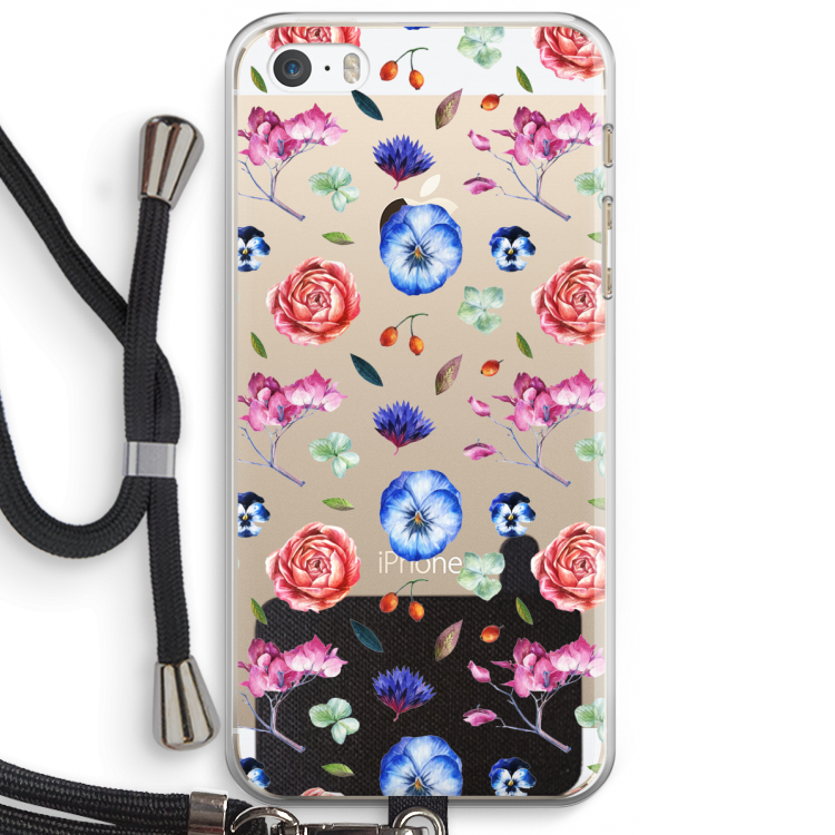 Bloemetjes: iPhone 5 / 5S / SE Transparant Hoesje met koord