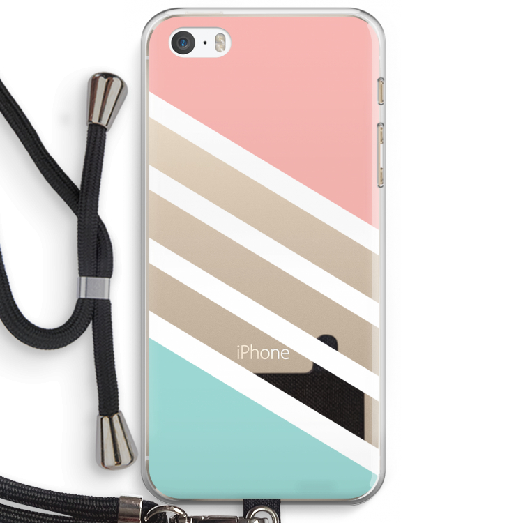 Strepen pastel: iPhone 5 / 5S / SE Transparant Hoesje met koord