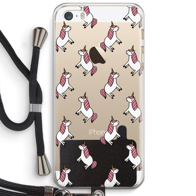 Eenhoorns overal: iPhone 5 / 5S / SE Transparant Hoesje met koord