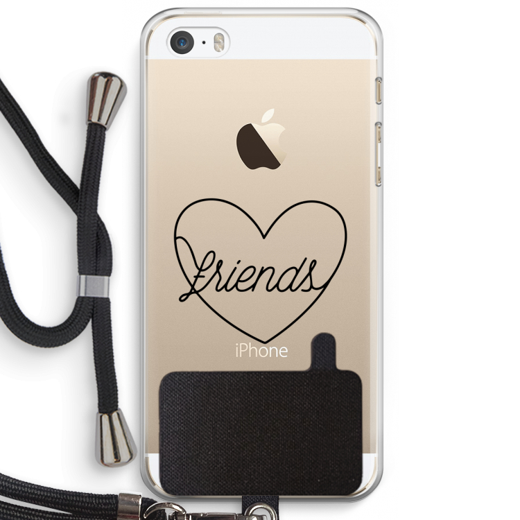 Friends heart black: iPhone 5 / 5S / SE Transparant Hoesje met koord