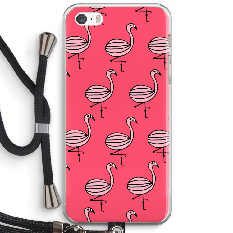 Flamingo: iPhone 5 / 5S / SE Transparant Hoesje met koord
