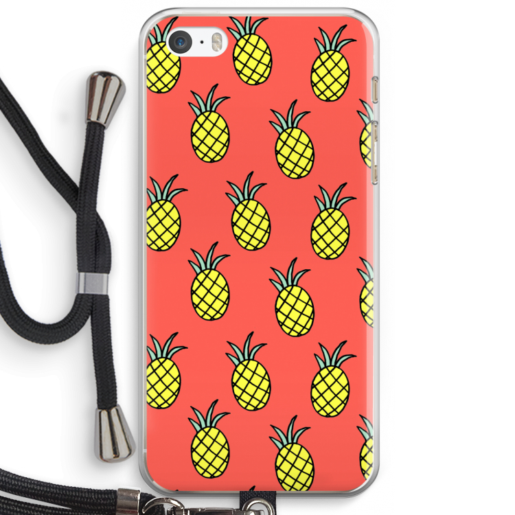 Ananas: iPhone 5 / 5S / SE Transparant Hoesje met koord