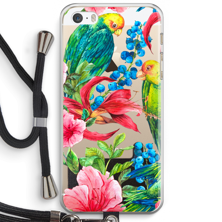 Papegaaien: iPhone 5 / 5S / SE Transparant Hoesje met koord