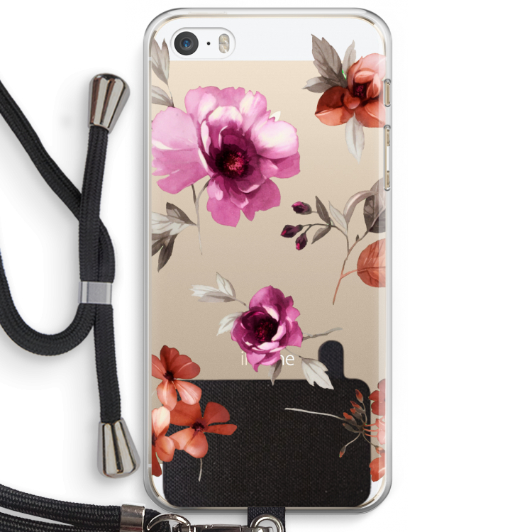 Geschilderde bloemen: iPhone 5 / 5S / SE Transparant Hoesje met koord