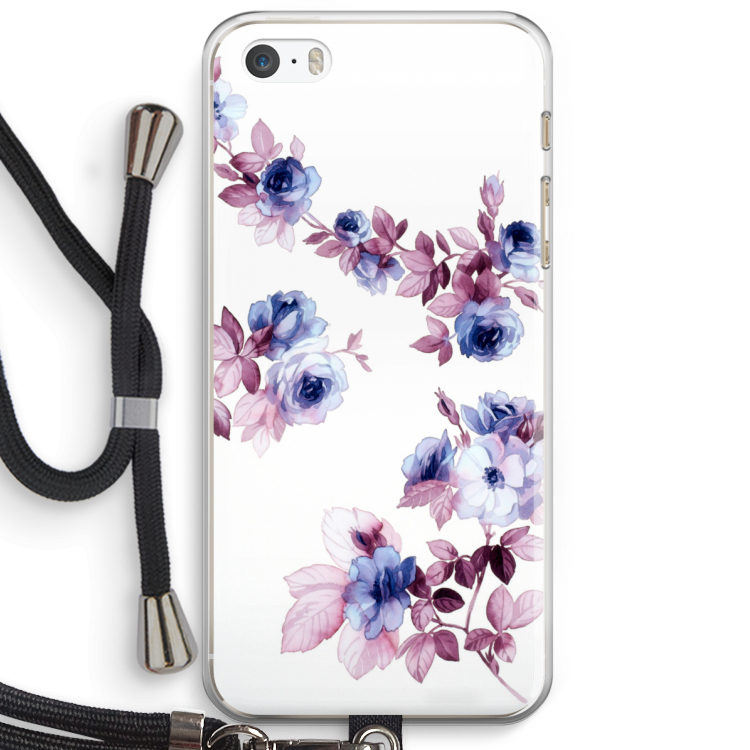 Waterverf bloemen: iPhone 5 / 5S / SE Transparant Hoesje met koord