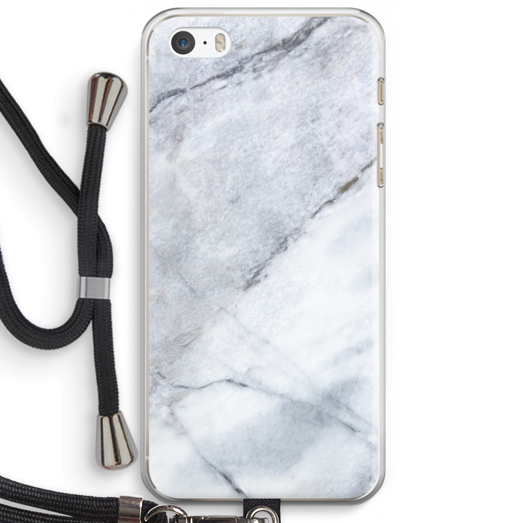 Witte marmer: iPhone 5 / 5S / SE Transparant Hoesje met koord