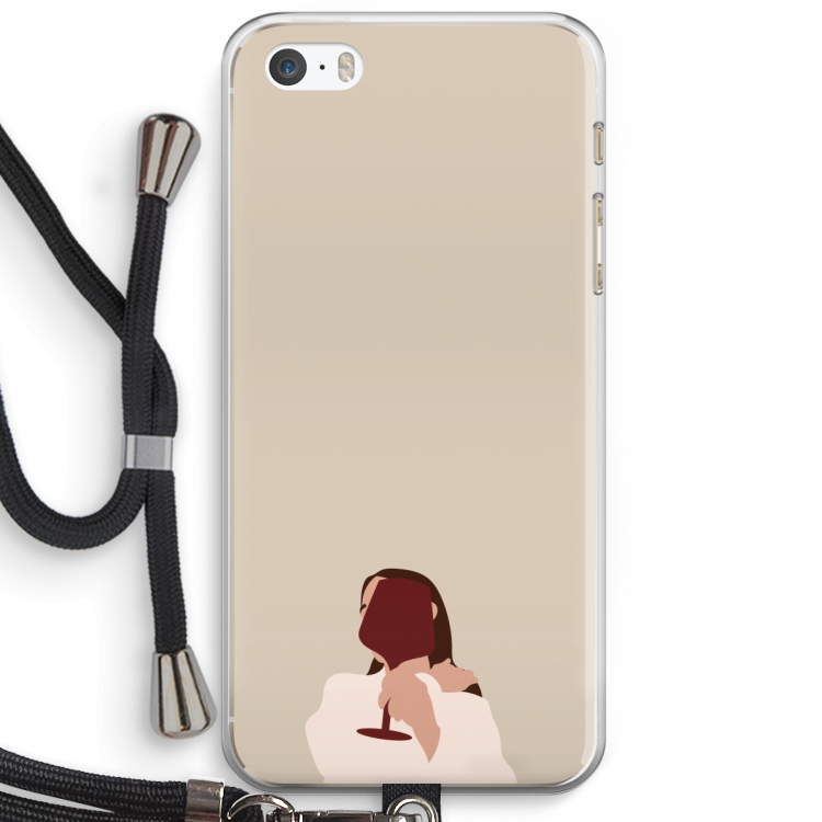 I drink wine: iPhone 5 / 5S / SE Transparant Hoesje met koord