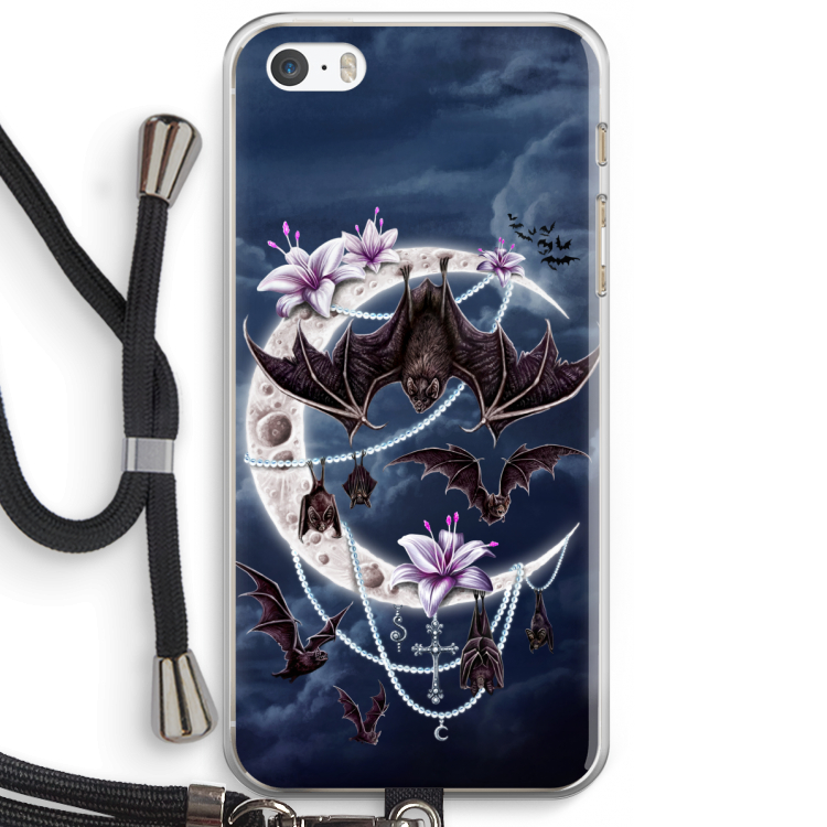 Vleermuizen Maan: iPhone 5 / 5S / SE Transparant Hoesje met koord