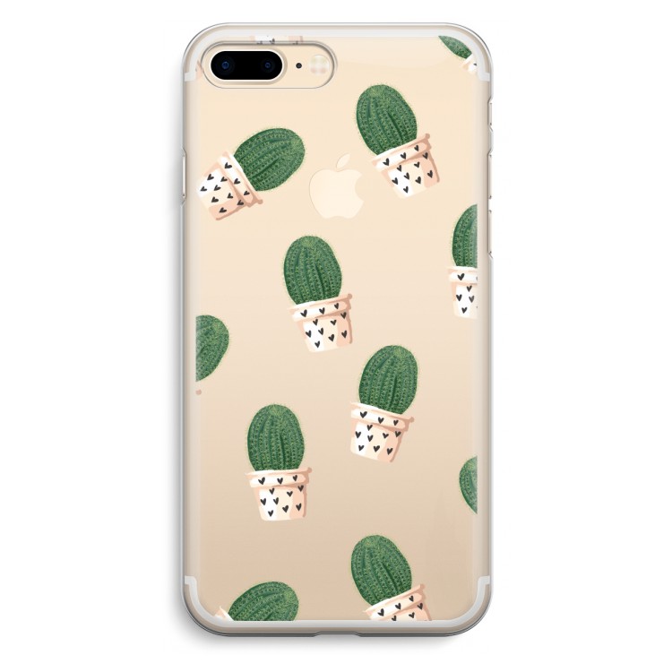 Cactusprint roze: iPhone 7 Plus Transparant Hoesje