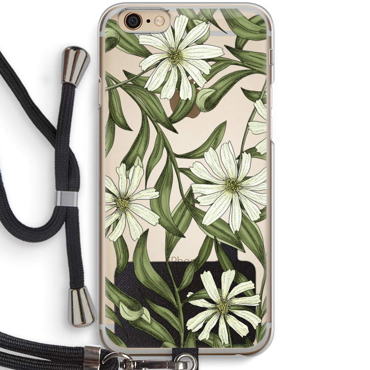 Wit bloemenpatroon: iPhone 6 / 6S Transparant Hoesje met koord