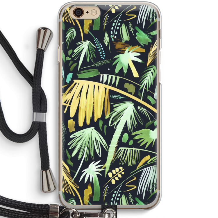 Tropical Palms Dark: iPhone 6 / 6S Transparant Hoesje met koord