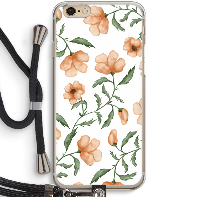 Peachy flowers: iPhone 6 / 6S Transparant Hoesje met koord