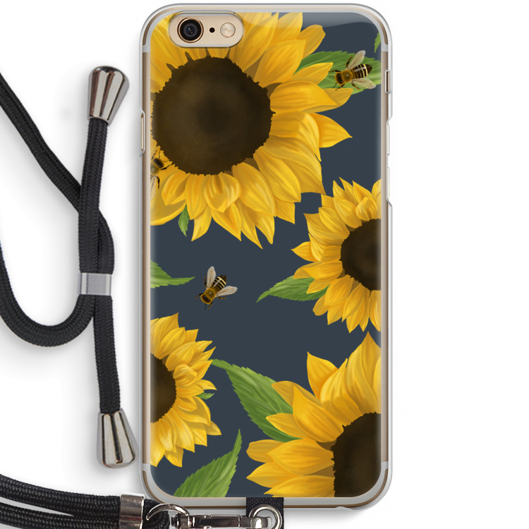 Sunflower and bees: iPhone 6 / 6S Transparant Hoesje met koord