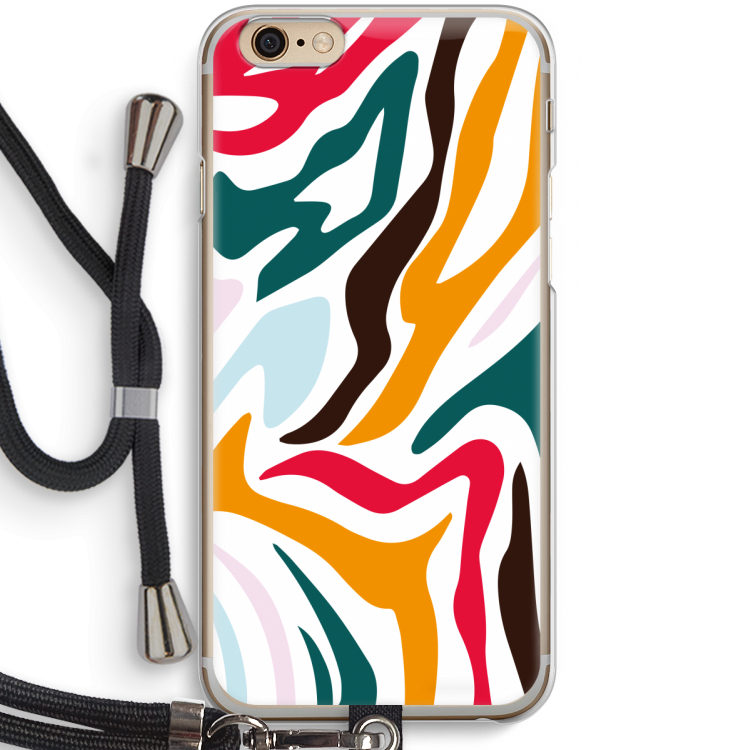 Colored Zebra: iPhone 6 / 6S Transparant Hoesje met koord