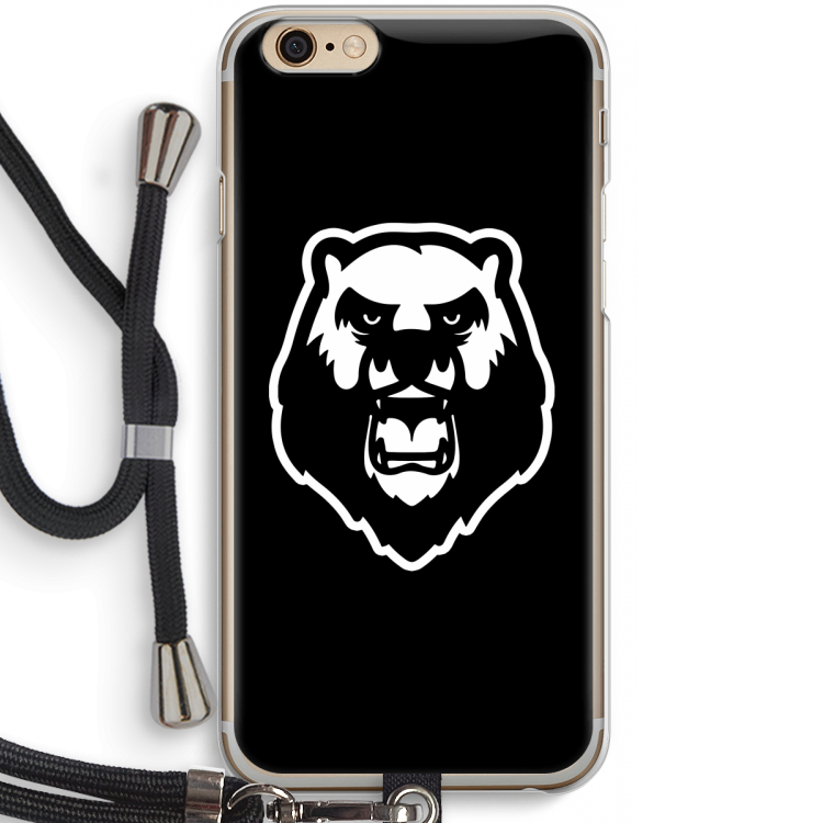 Angry Bear (black): iPhone 6 / 6S Transparant Hoesje met koord