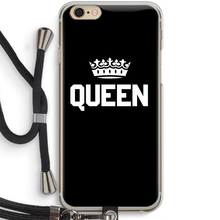 Queen zwart: iPhone 6 / 6S Transparant Hoesje met koord