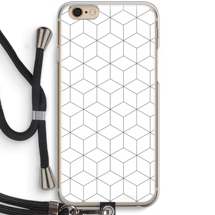Zwart-witte kubussen: iPhone 6 / 6S Transparant Hoesje met koord