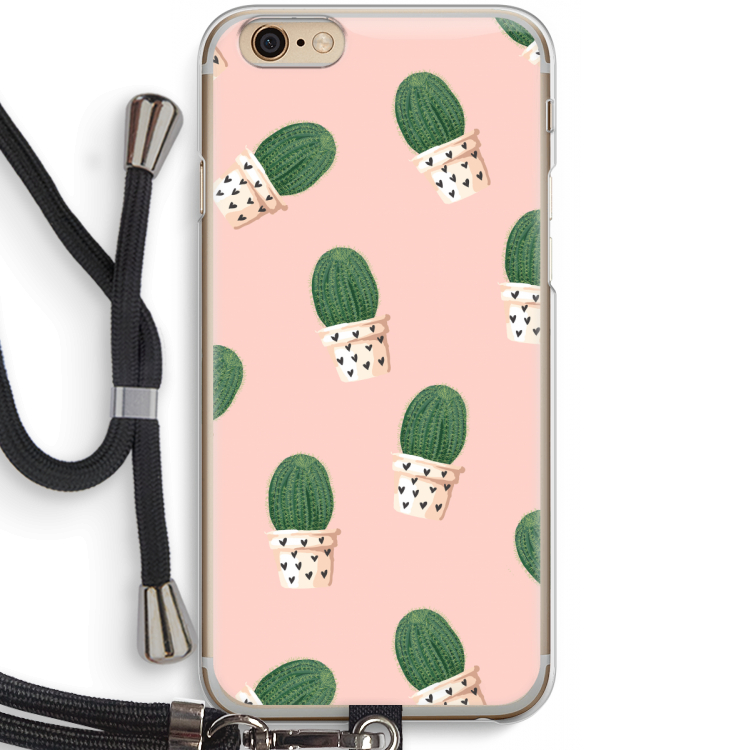 Cactusprint roze: iPhone 6 / 6S Transparant Hoesje met koord
