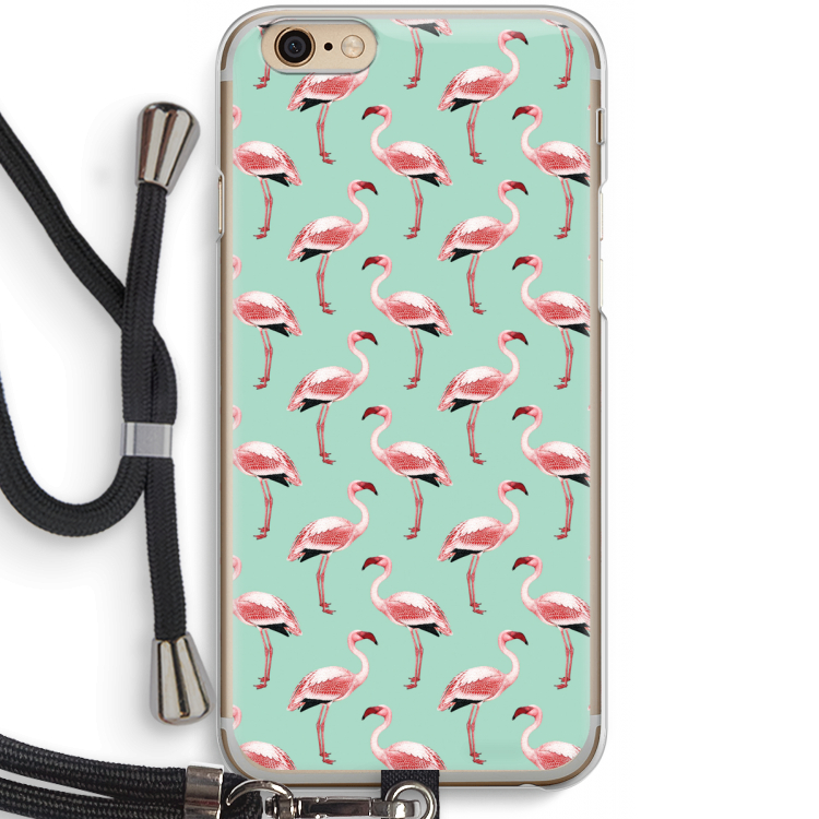 Flamingoprint groen: iPhone 6 / 6S Transparant Hoesje met koord