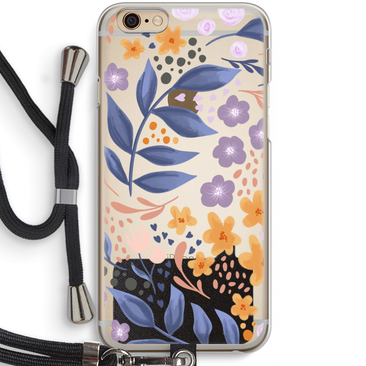 Flowers with blue leaves: iPhone 6 / 6S Transparant Hoesje met koord