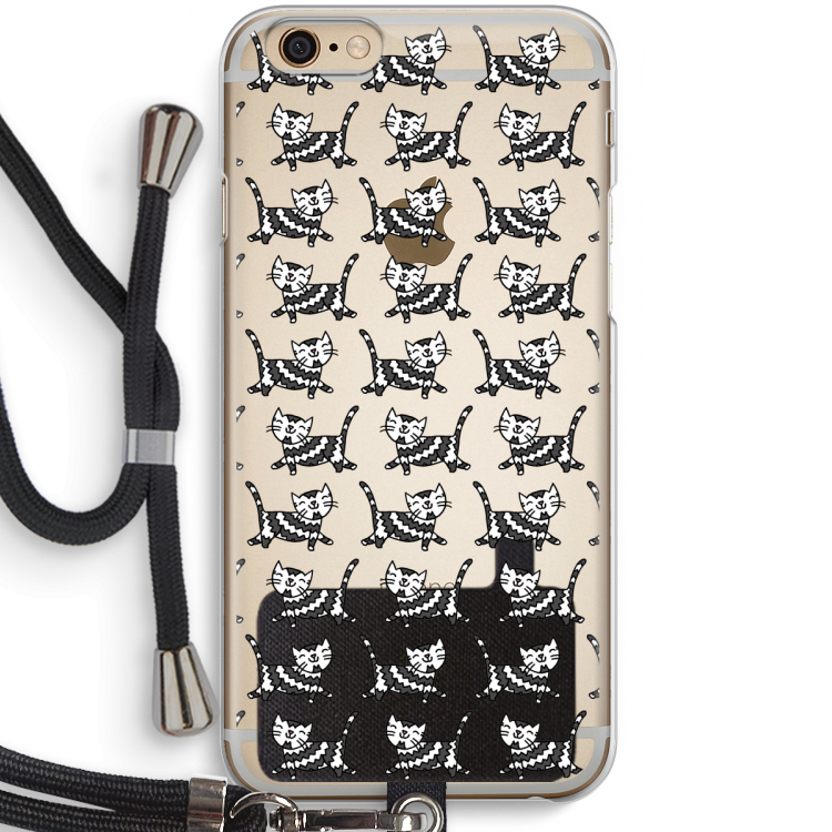 Zwarte poes: iPhone 6 / 6S Transparant Hoesje met koord