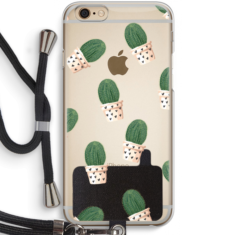 Cactusprint roze: iPhone 6 / 6S Transparant Hoesje met koord
