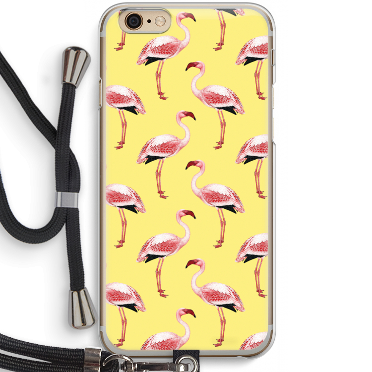 Flamingo's geel: iPhone 6 / 6S Transparant Hoesje met koord