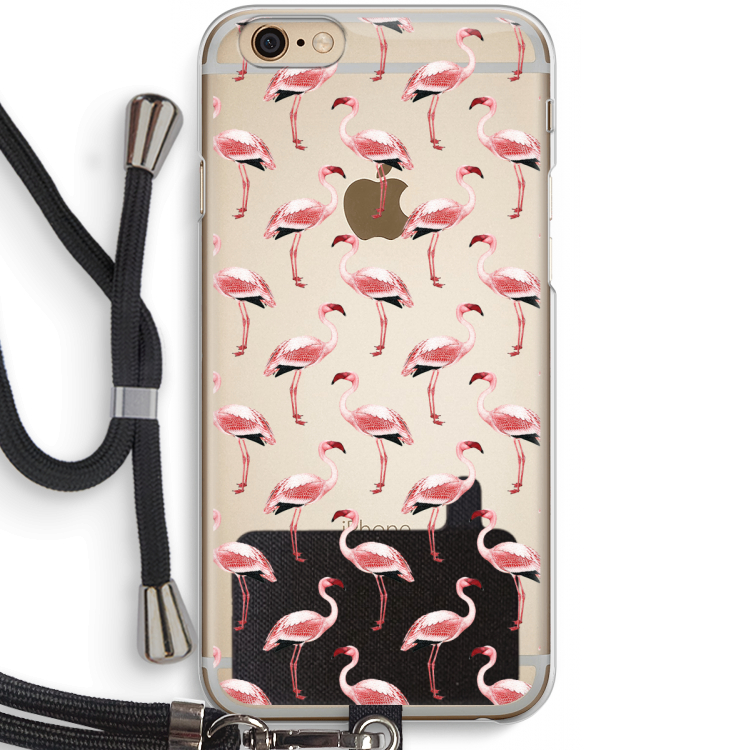 Flamingoprint groen: iPhone 6 / 6S Transparant Hoesje met koord