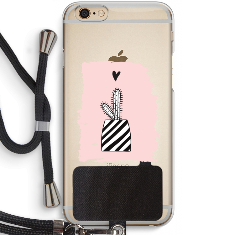Zwart-wit cactus: iPhone 6 / 6S Transparant Hoesje met koord