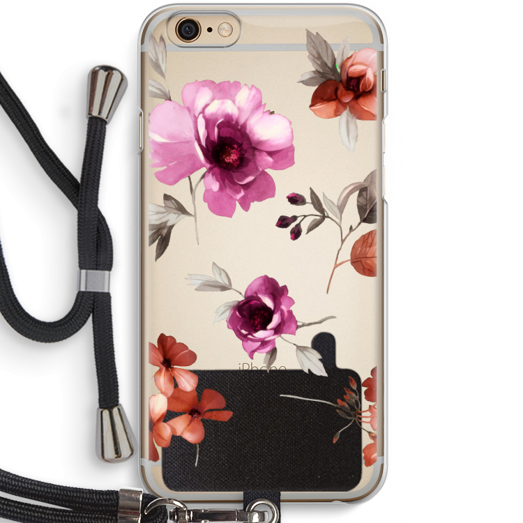 Geschilderde bloemen: iPhone 6 / 6S Transparant Hoesje met koord