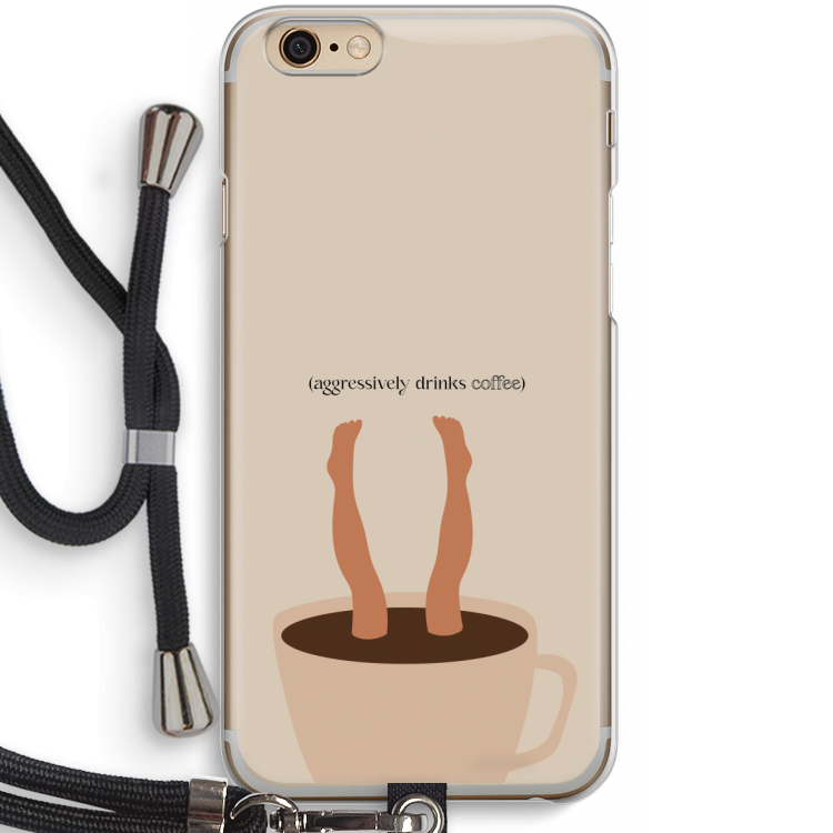 Aggressively drinks coffee: iPhone 6 / 6S Transparant Hoesje met koord
