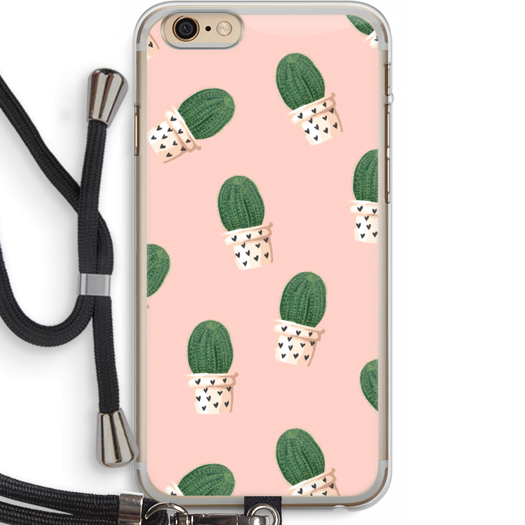 Cactusprint roze: iPhone 6 PLUS / 6S PLUS Transparant Hoesje met koord