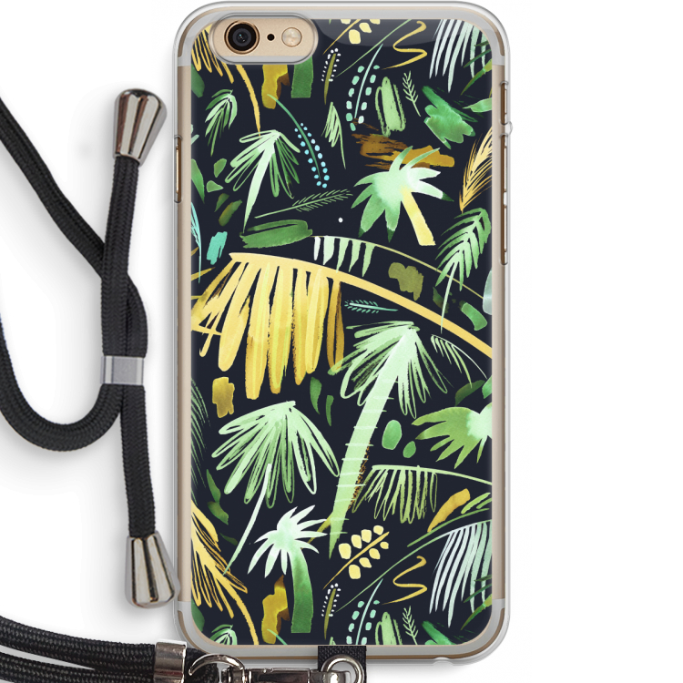 Tropical Palms Dark: iPhone 6 PLUS / 6S PLUS Transparant Hoesje met koord