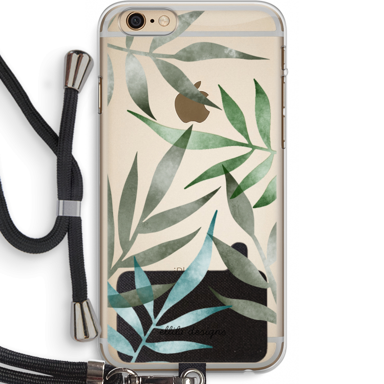 Tropical watercolor leaves: iPhone 6 PLUS / 6S PLUS Transparant Hoesje met koord