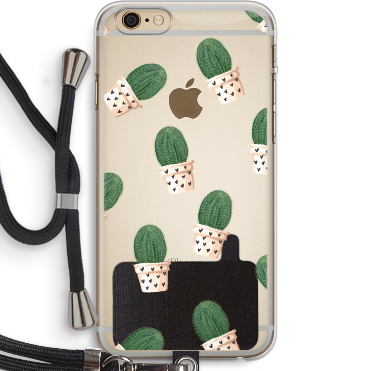 Cactusprint roze: iPhone 6 PLUS / 6S PLUS Transparant Hoesje met koord