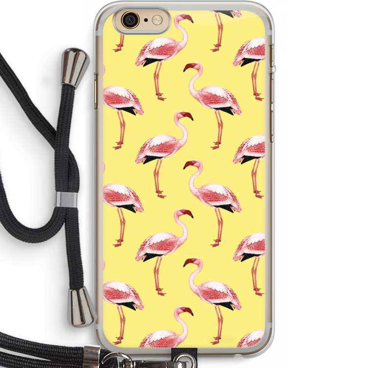 Flamingo's geel: iPhone 6 PLUS / 6S PLUS Transparant Hoesje met koord