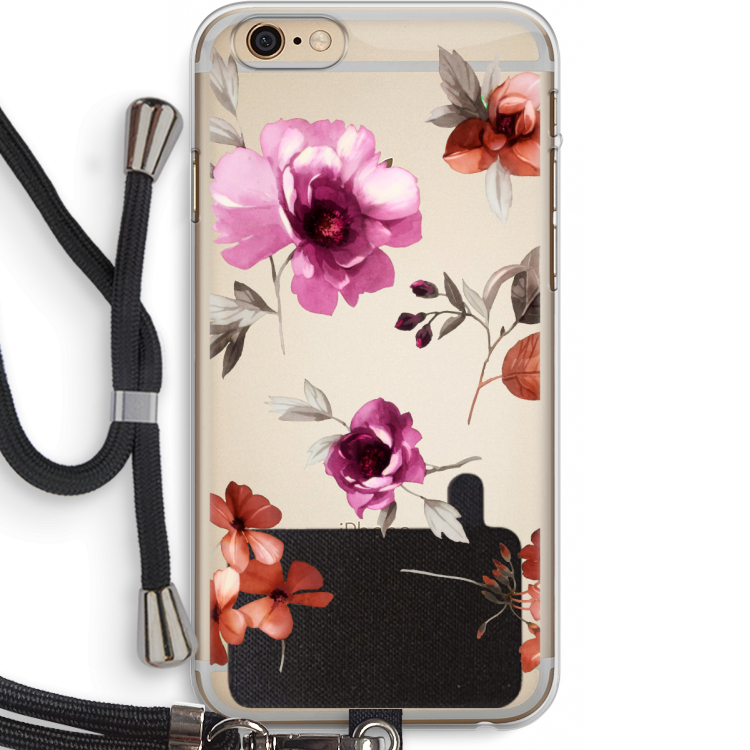 Geschilderde bloemen: iPhone 6 PLUS / 6S PLUS Transparant Hoesje met koord
