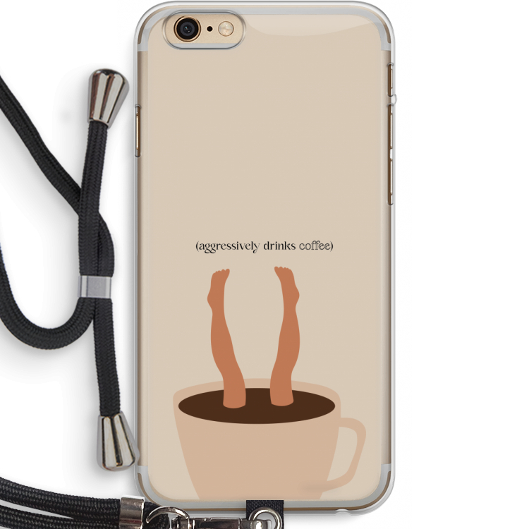 Aggressively drinks coffee: iPhone 6 PLUS / 6S PLUS Transparant Hoesje met koord