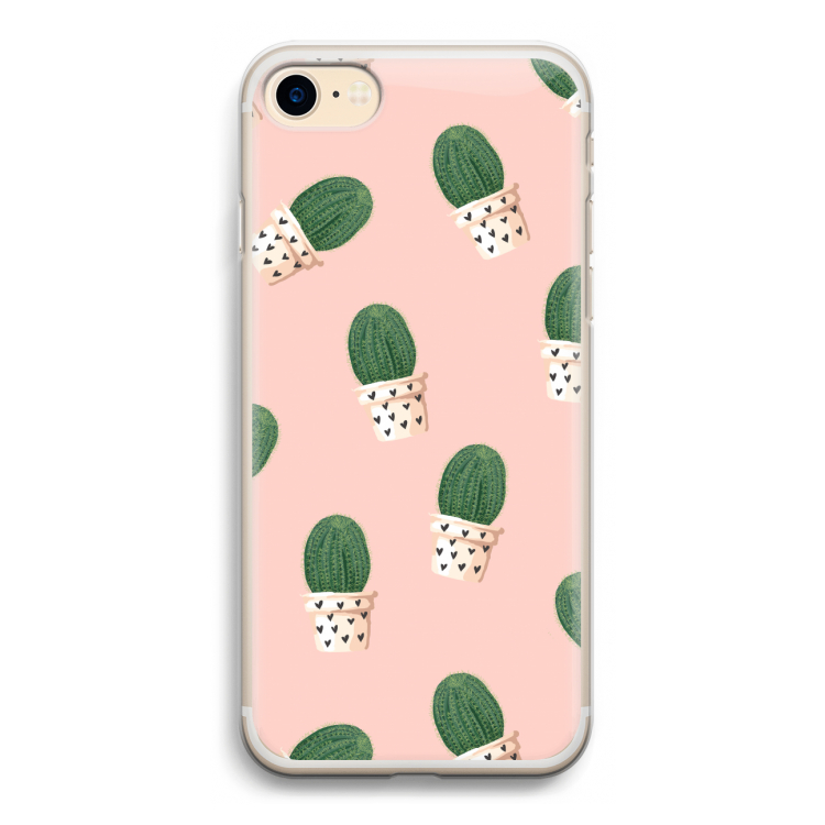 Cactusprint roze: iPhone 7 Transparant Hoesje