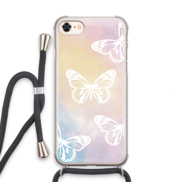 White butterfly: iPhone 7 Transparant Hoesje met koord