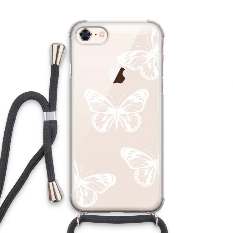 White butterfly: iPhone 7 Transparant Hoesje met koord