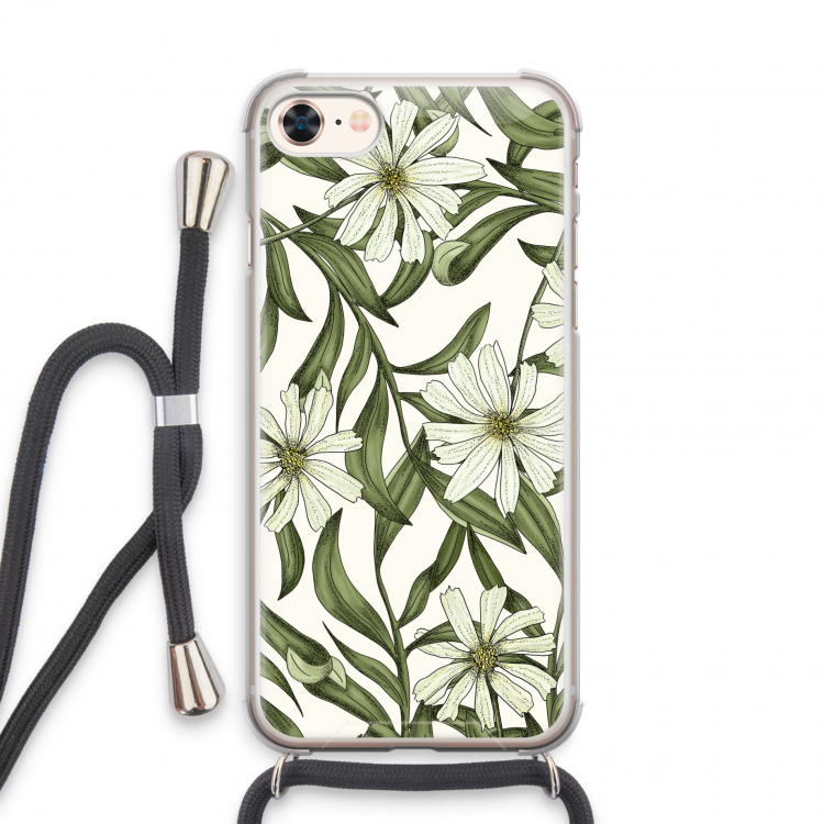 Wit bloemenpatroon: iPhone 7 Transparant Hoesje met koord