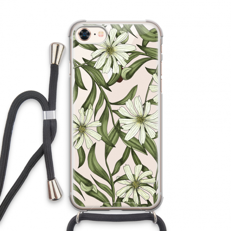 Wit bloemenpatroon: iPhone 7 Transparant Hoesje met koord