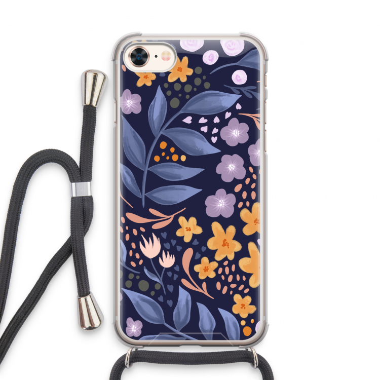 Flowers with blue leaves: iPhone 7 Transparant Hoesje met koord